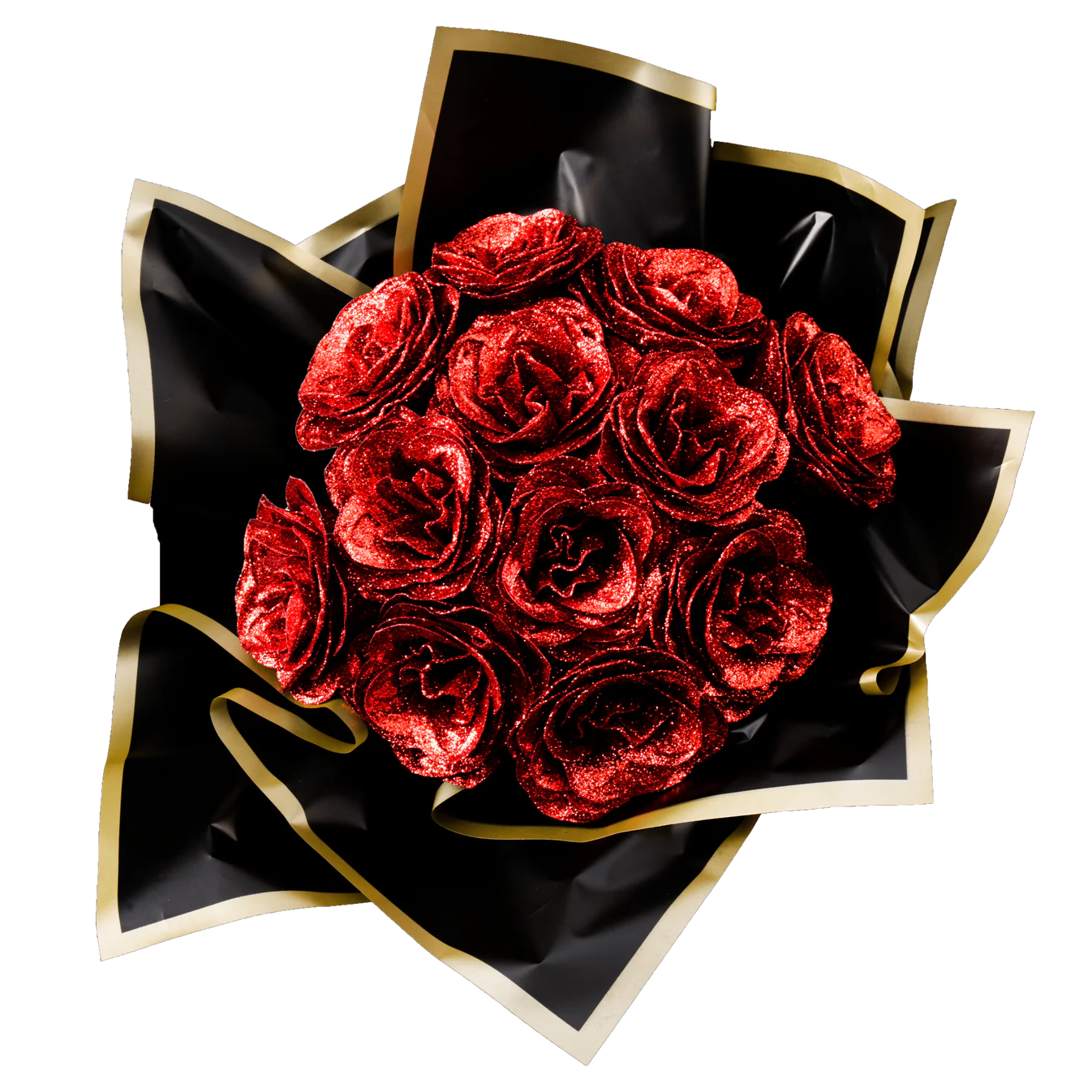 Lot De 24 Roses Artificielles à Paillettes YYTECH - Avec Tiges Flexibles Et Couronne - Pour Bouquets, Mariage, Décoration Maison - Rouge Brillant