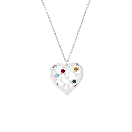 Collier Arbre Généalogique avec Pierres de Naissance et Prénoms Personnalisés