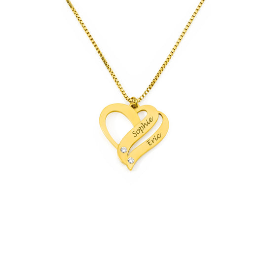 Collier Deux Cœurs pour Toujours Personnalisés avec Diamants
