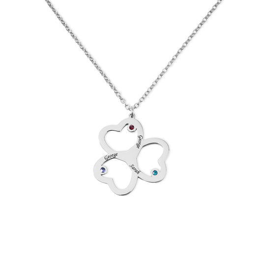 Collier Prénoms Tri-Coeur Personnalisés et Pierre de Naissance