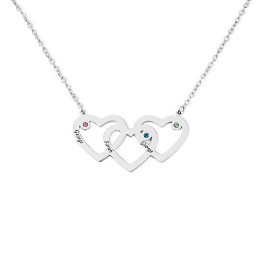 Collier Coeur Triple Personnalisé et Pierre de Naissance