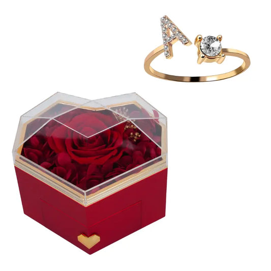 Coffret Cœur Rose Éternelle avec Bague Initiale