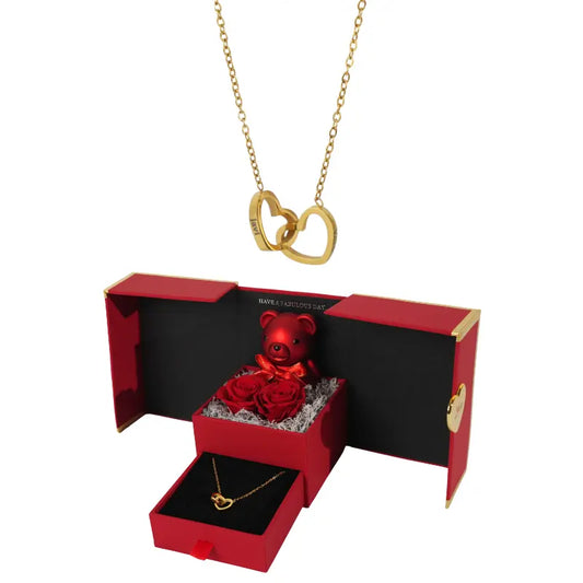 Coffret Mini Ours Rose Éternelle avec Collier Gravé