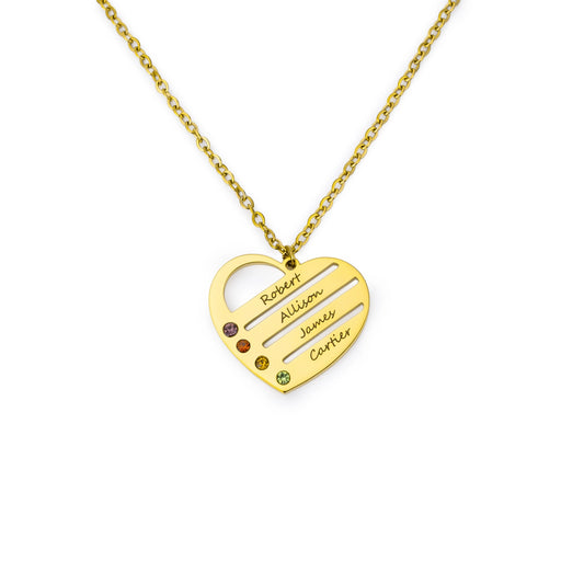 Collier Cœur avec Pierres de Naissance et Prénoms Personnalisés