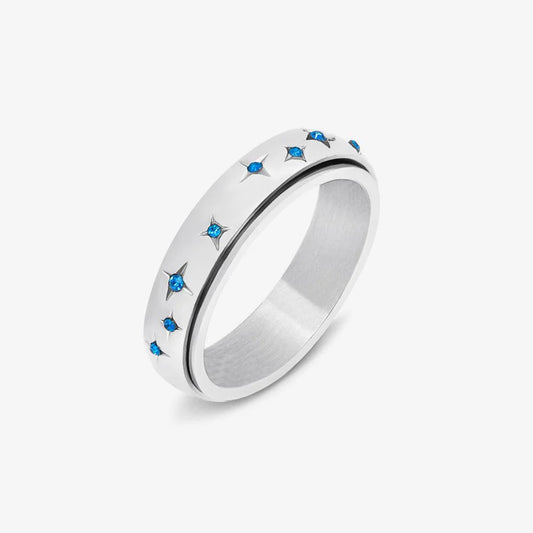 Bague Anti-stress « Silver Star » et cristal bleu