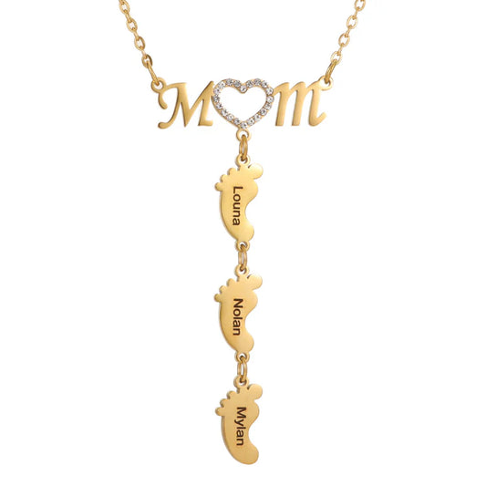 Collier Maman Pieds de Bébé – Prénoms Gravés