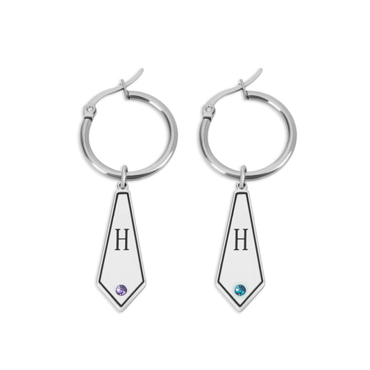 Boucles d'oreilles créoles personnalisées en diamant avec initiale et cristal
