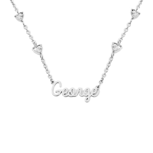 Collier Cursif avec 4 Coeurs et Pierres