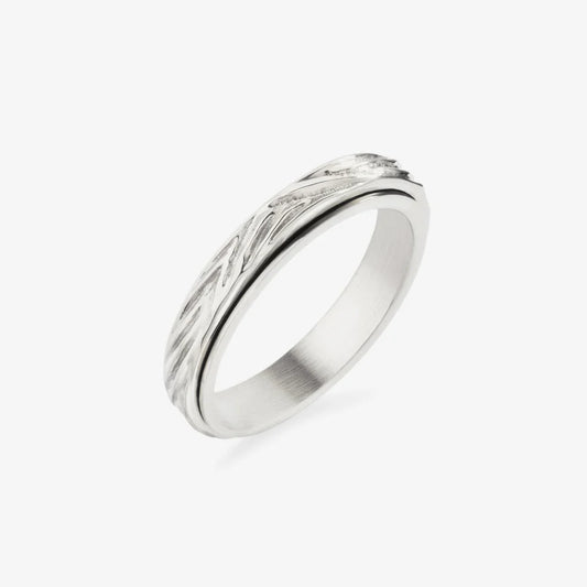 Bague Argentée Tournante Effet Fonte