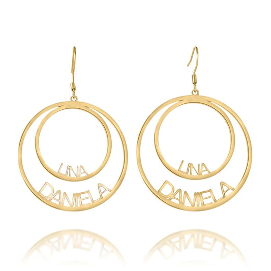 Boucles d’Oreilles Personnalisées avec Deux Noms – Double Cercle