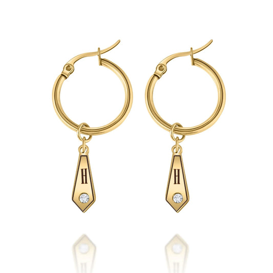 Boucles d'oreilles créoles personnalisées en diamant avec initiale et cristal