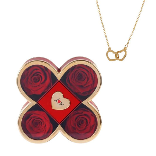 Coffret Trèfle Rose Éternelle avec Collier Gravé