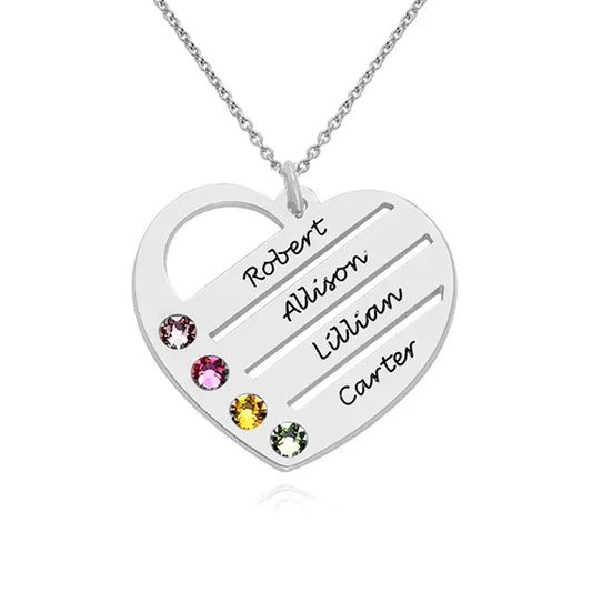 Collier Cœur avec Pierres de Naissance et Prénoms Personnalisés