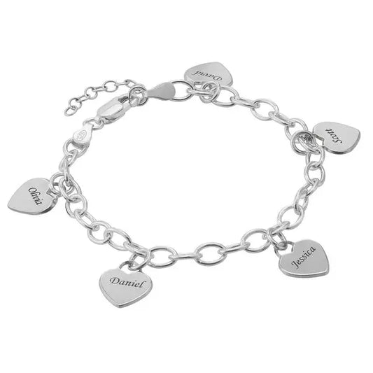 Bracelet à maillons avec pendentifs en forme de cœur