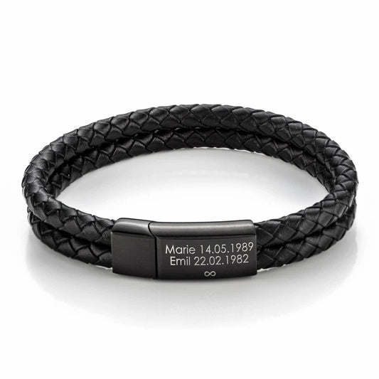 Bracelet en cuir avec fermoir noir gravé