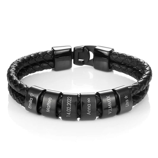 Bracelet en cuir avec perles gravées