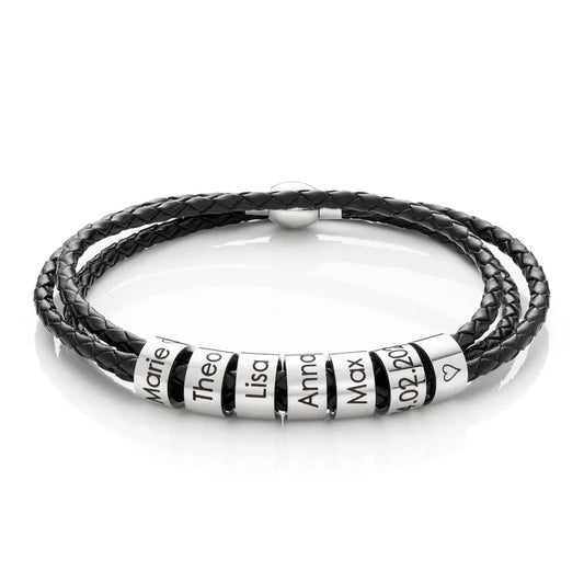 Bracelet en cuir avec anneaux prénom